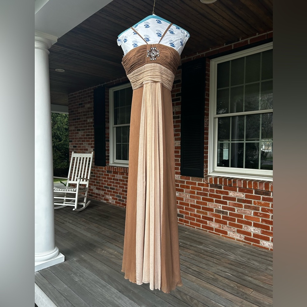 Elegant Brown and Cream Strapless Gown